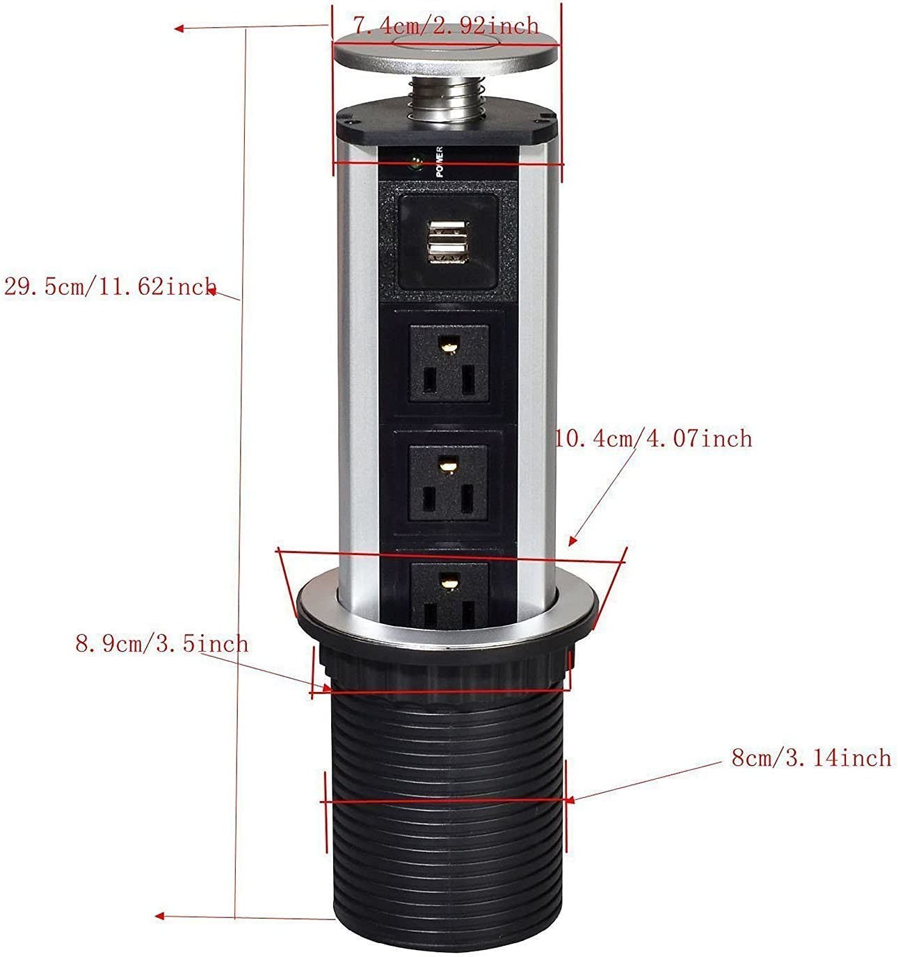 Multicontacto de Torre con 3 Toma Corrientes y 2 USB