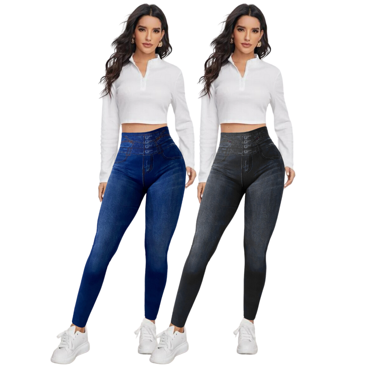 Set 2 Leggins Mujer Mezclilla Faja Alta Mayon Grueso Mallas