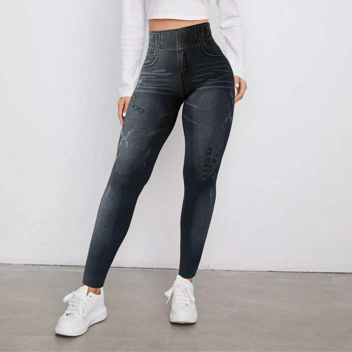 Set 2 Leggins Mujer Mezclilla Faja Alta Mayon Grueso Mallas