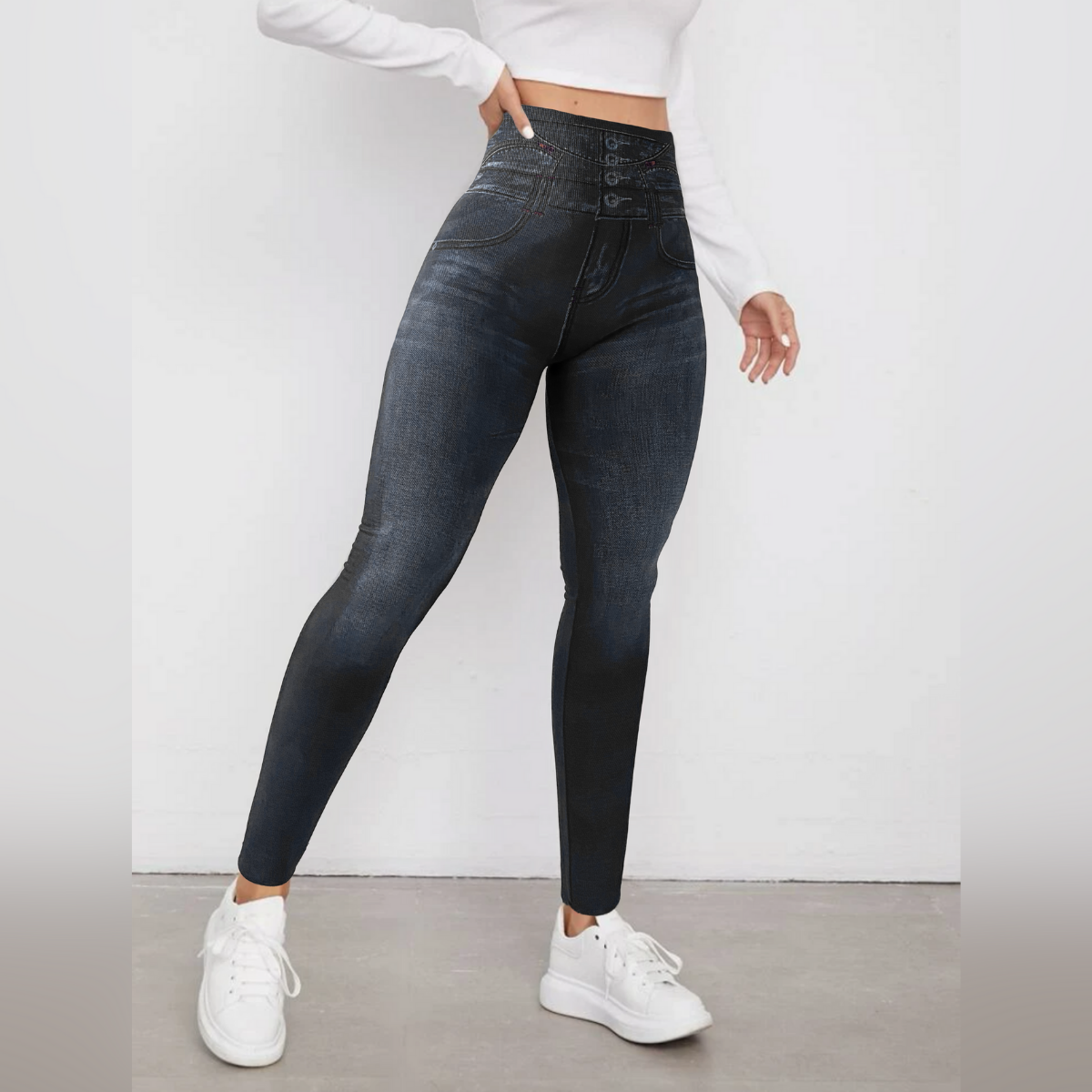 Set 2 Leggins Mujer Mezclilla Faja Alta Mayon Grueso Mallas