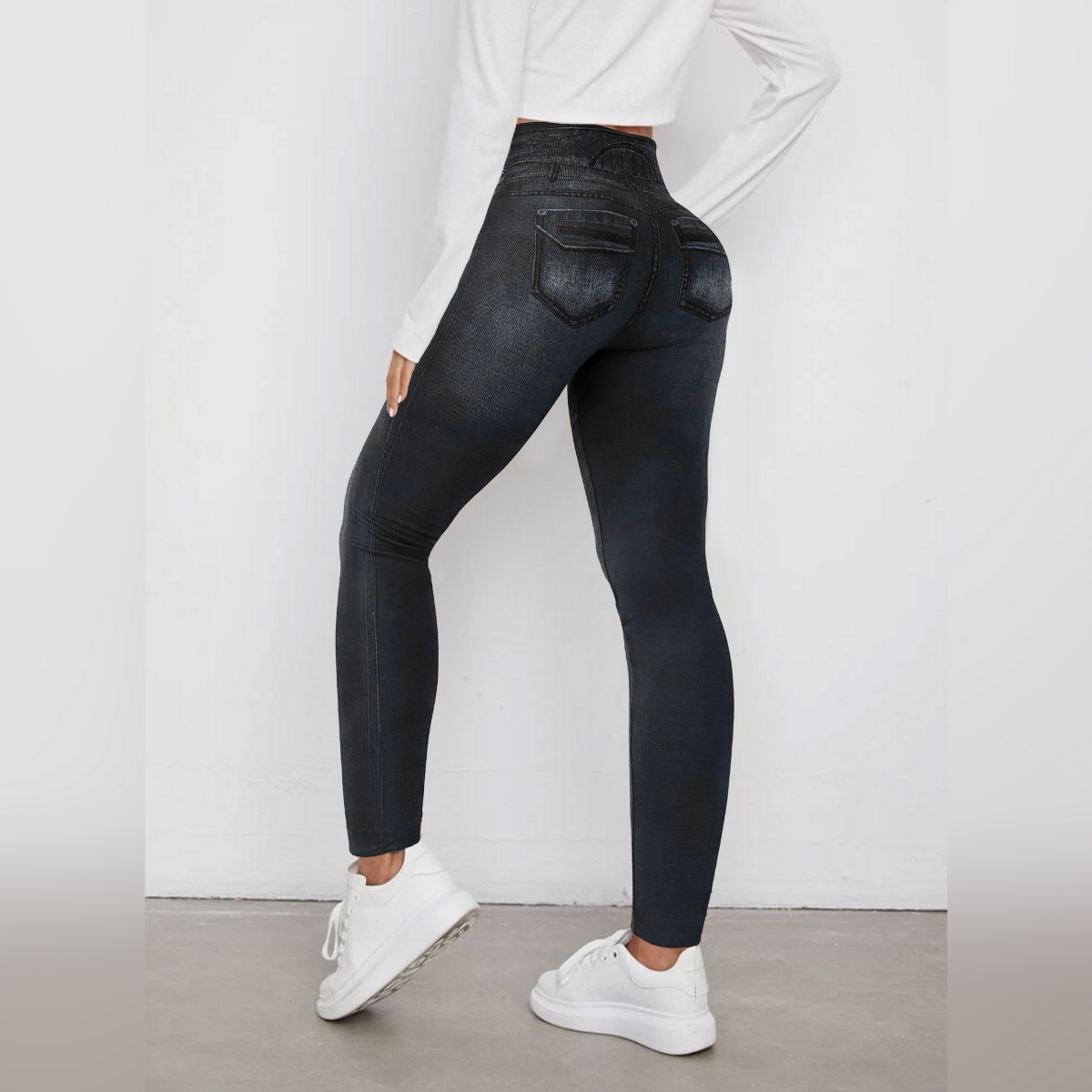 Set 2 Leggins Mujer Mezclilla Faja Alta Mayon Grueso Mallas