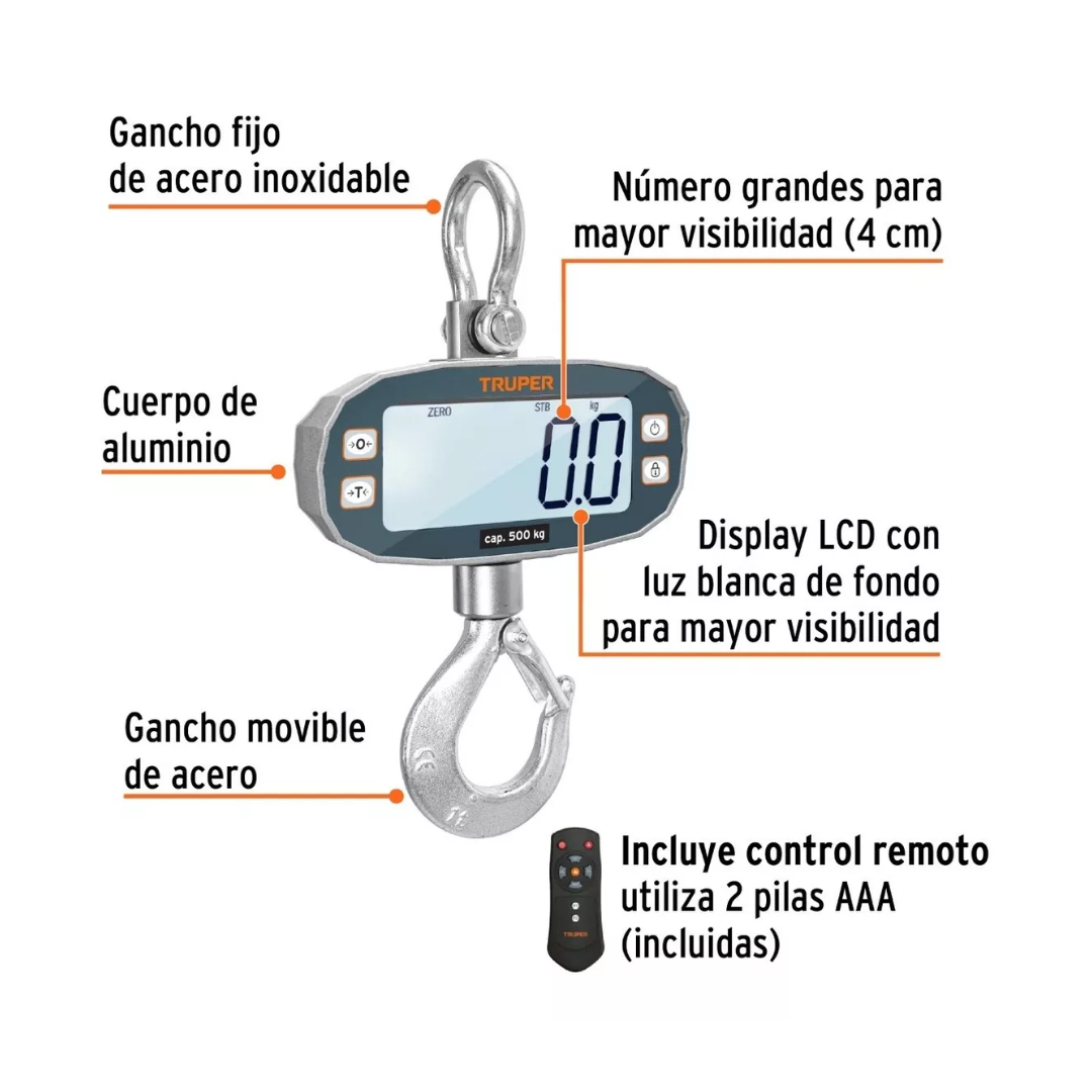 Báscula Colgante Electrónica, 500 Kg Recargable Con Control