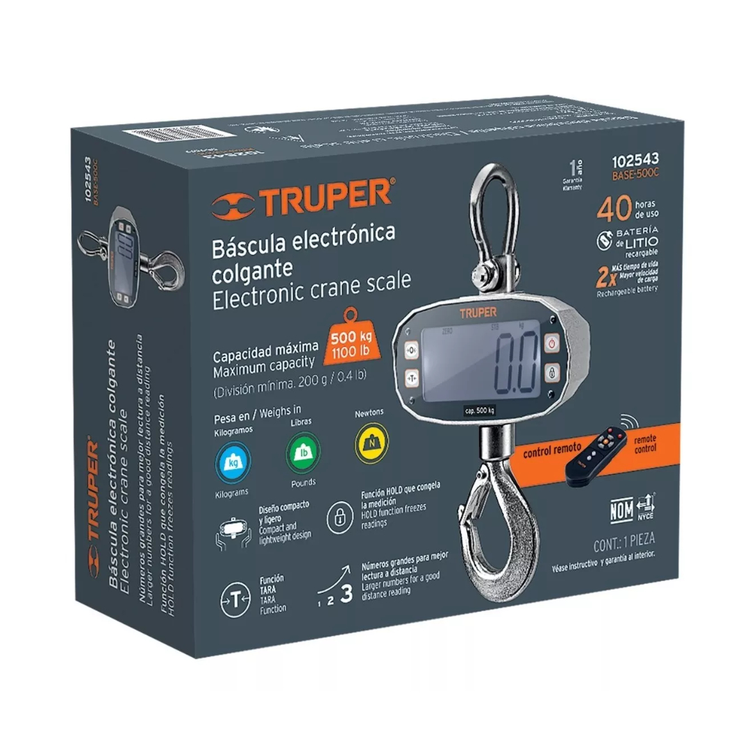 Báscula Colgante Electrónica, 500 Kg Recargable Con Control