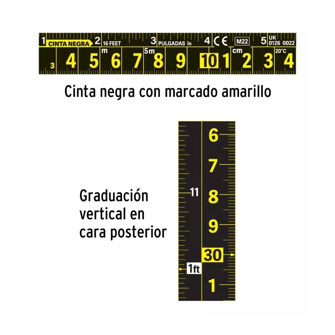 Kit De 2 Flexómetros Cinta Negra, 5 Metros, Cinta 19 Mm