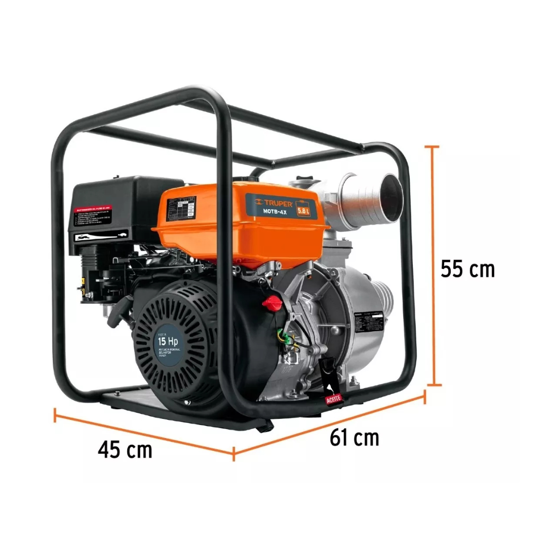 Motobomba Autocebante 15 Hp A Gasolina 4' X 4', 4 Tiempos