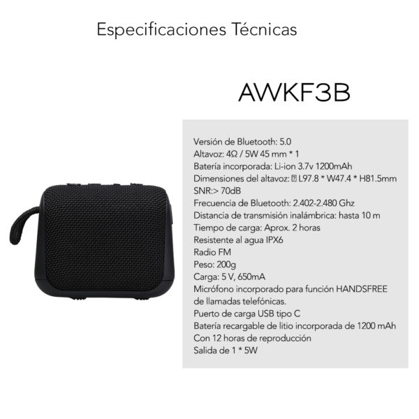 Bocina Portatil Resistente al agua + AUDIFONOS GRATIS Aiwa Awkf3 TWS .