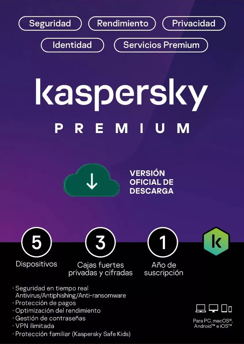 ESD Kaspersky Premium 5 Disp 3 Cuentas KPM 1 año