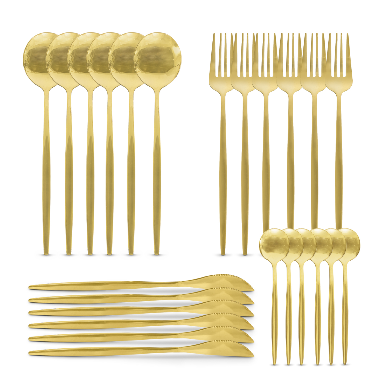 Juego De Cubiertos Dorados 24 Piezas, Cuchillo Cucharas Tenedores