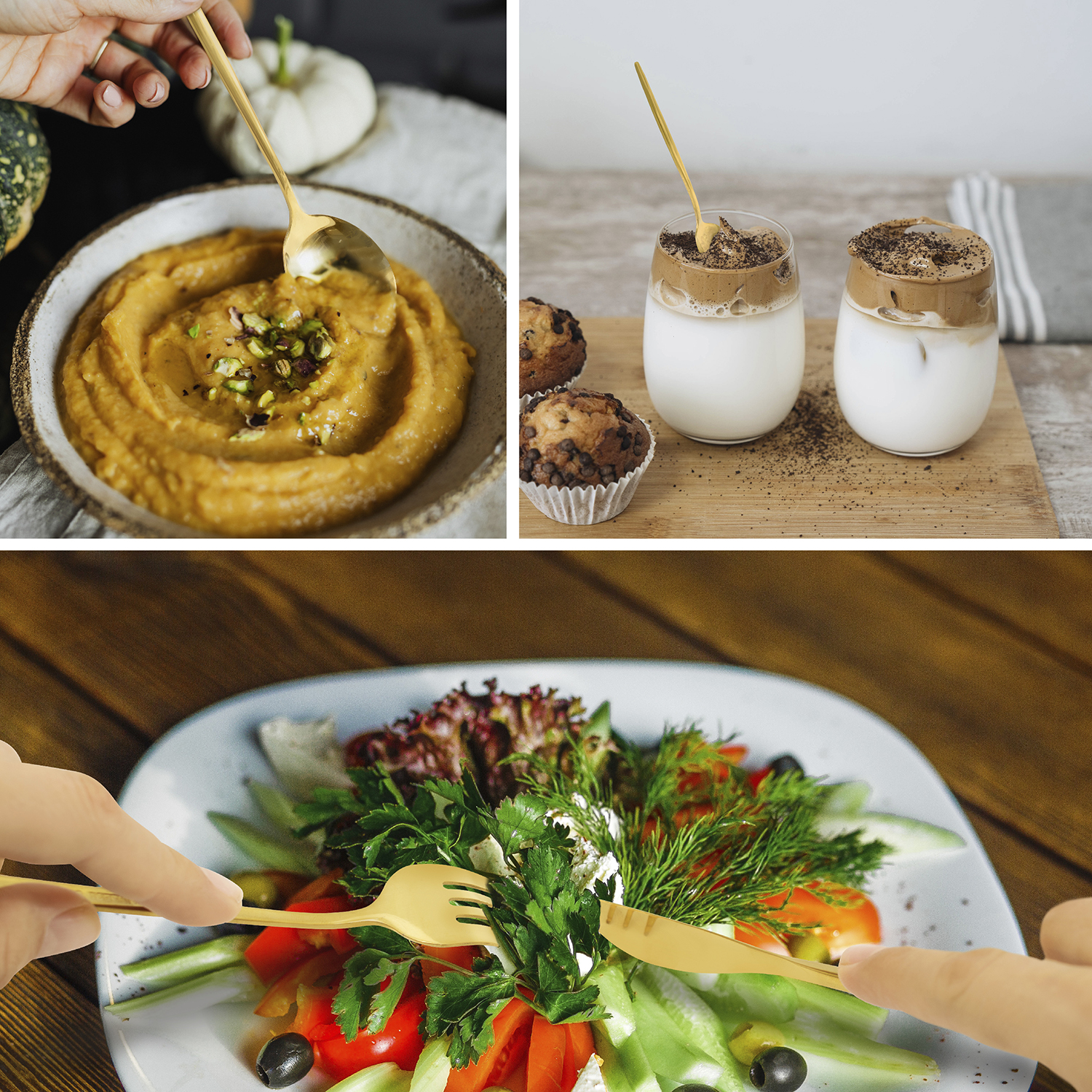 Juego De Cubiertos Dorados 24 Piezas, Cuchillo Cucharas Tenedores