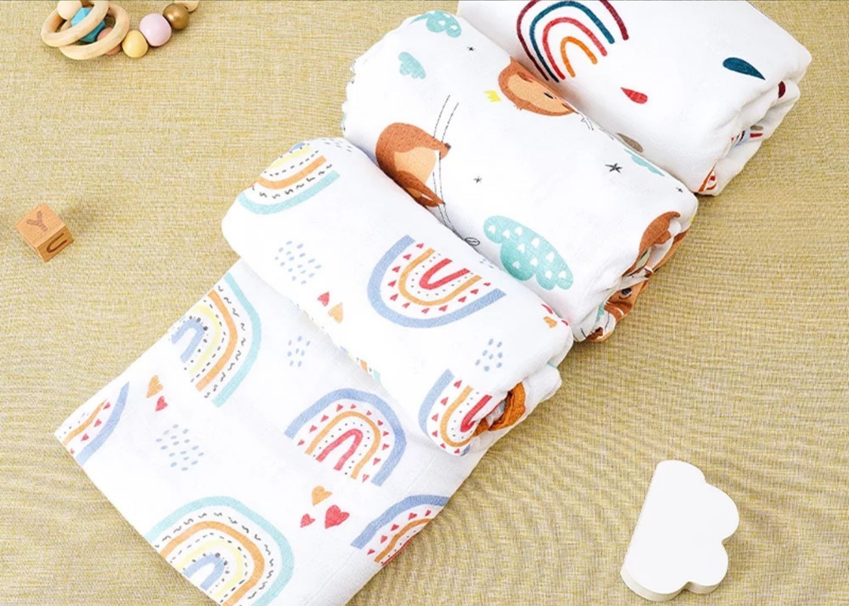 3 Muselinas Sábana para bebé Bambú y  algodón Niña