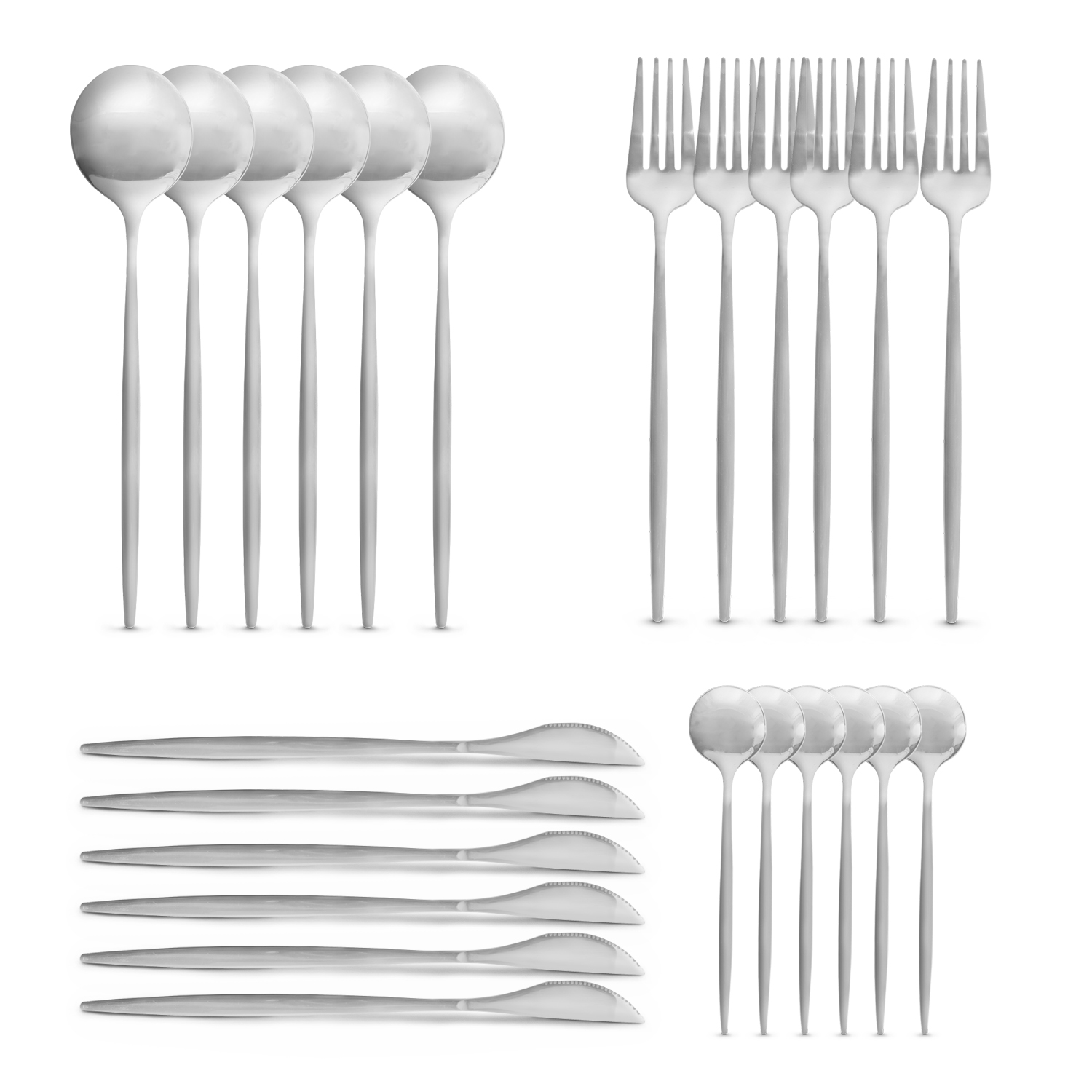 Juego De Cubiertos Plateados 24 Piezas, Cuchillo Cucharas Tenedores