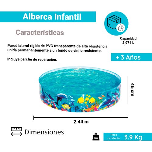 Alberca Piscina Rígida Infantil Circular Diseño de Peces 2.44 mts Bestway