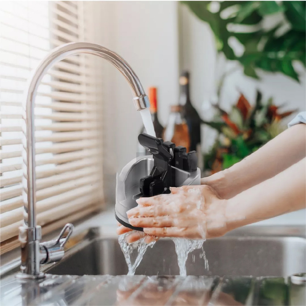 Afilador de cuchillos y tijeras de chef de cocina, herramientas de cocina de 3 etapas para afilar y restaurar cuchillo recto o dentado con base antiderrapante.