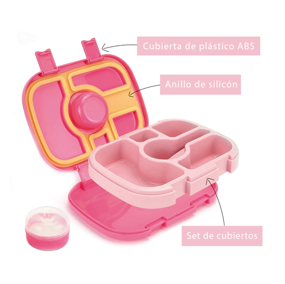 Lonchera Lunch box bento portátil para niños y adultos con 5 compartimentos de sellado hermético, libre de fugas y cubiertos incluidos, BPA FREE