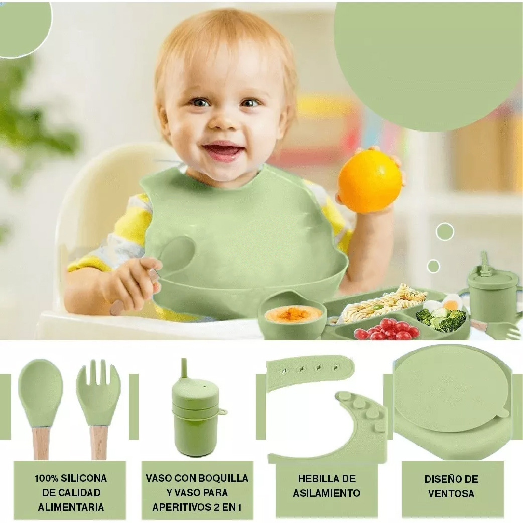 Houseland Vajilla para bebés de silicona de 8 Piezas, Libre de BPA