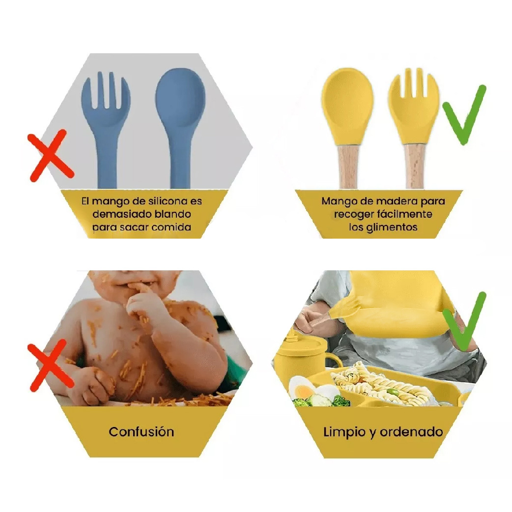 Set comida para bebe de silicona vaso plato cubiertos babero SIN BPA.
