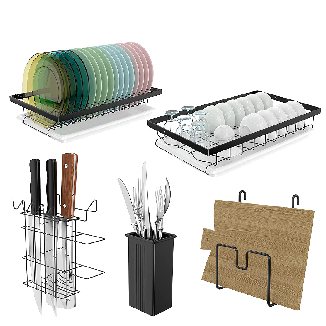 Escurridor de platos, 2 niveles de acero inoxidable, Escurridor de trastes elegante para cocina, con soporte para tabla de cortar y cubiertos a prueba de oxido.