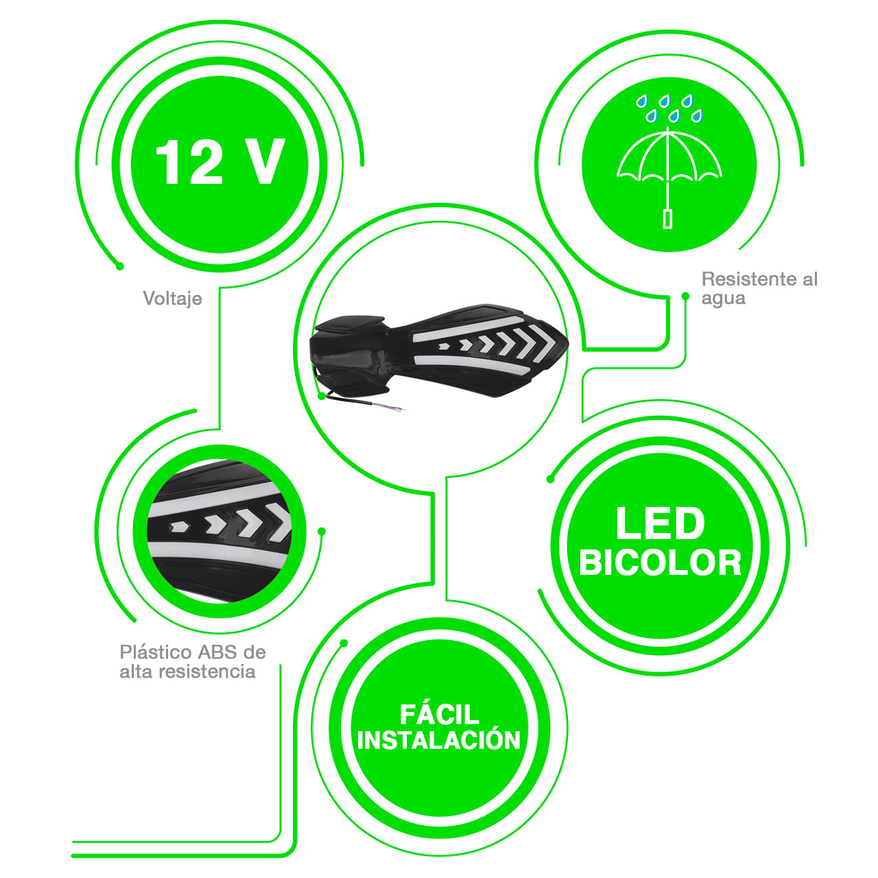 Par Cubre Puños Handguards Luz Led Bicolor Moto Universal