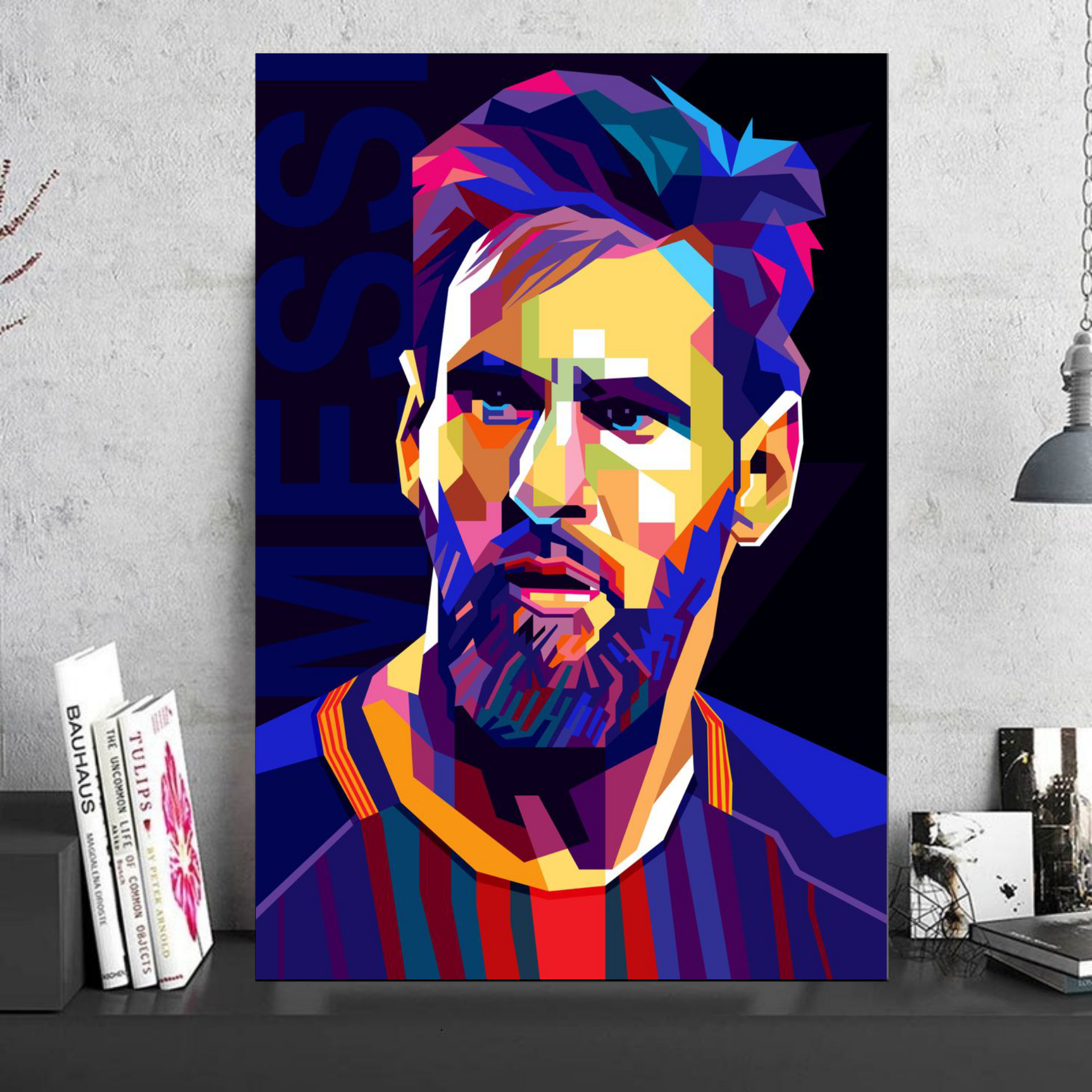 Cuadro Decorativo Messi Pop Art Colorido Futbol Canvas 28x41cm
