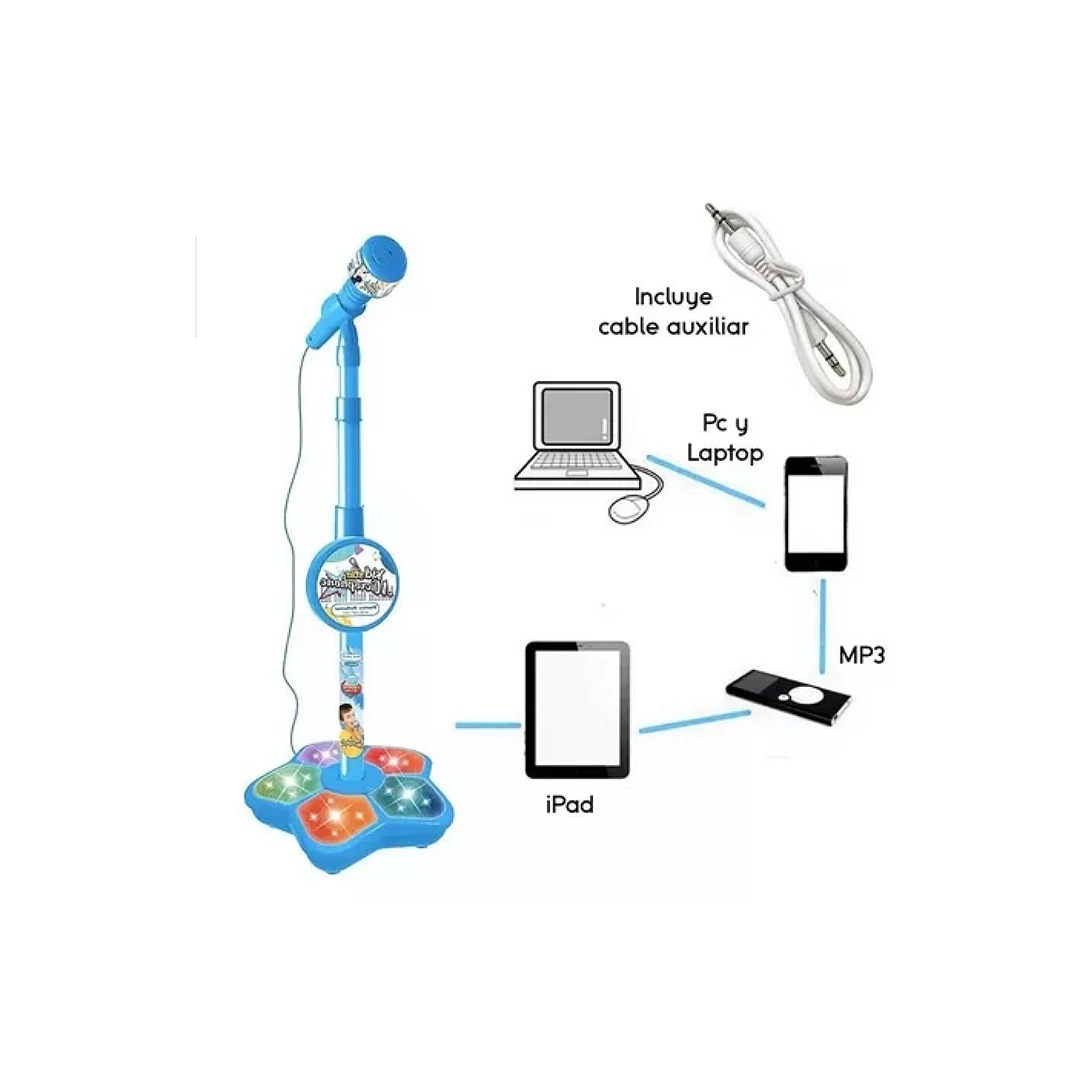 Micrófono Juguete Con Base Bocina Luces Infantil Karaoke