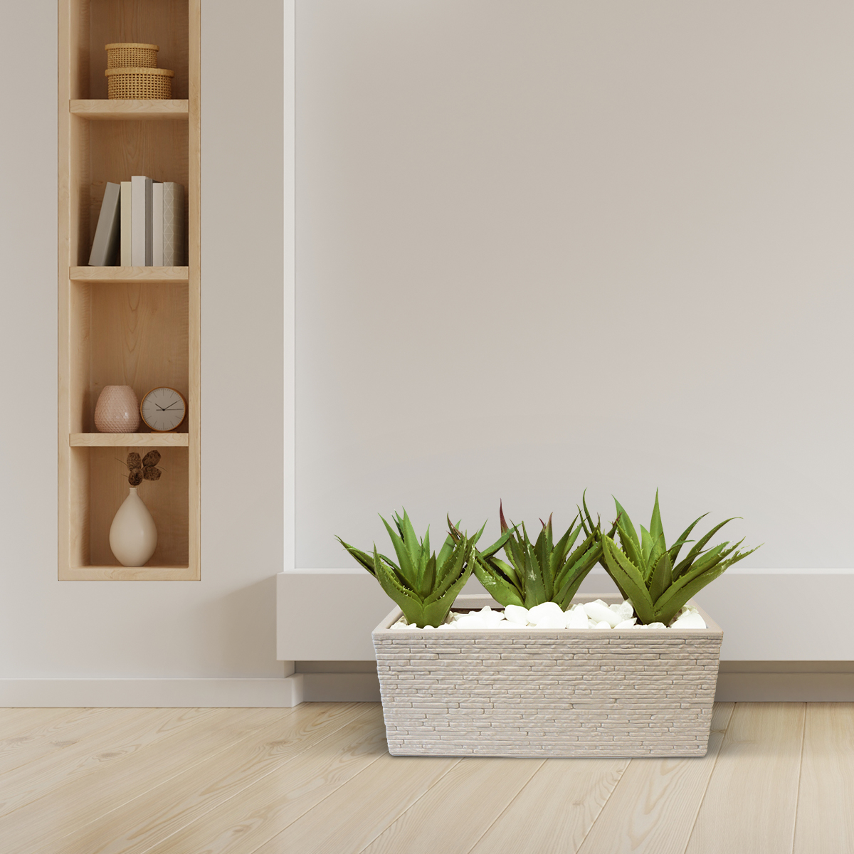 Maceta Jardinera Rectangular Efecto Ladrillo. Strata Gris