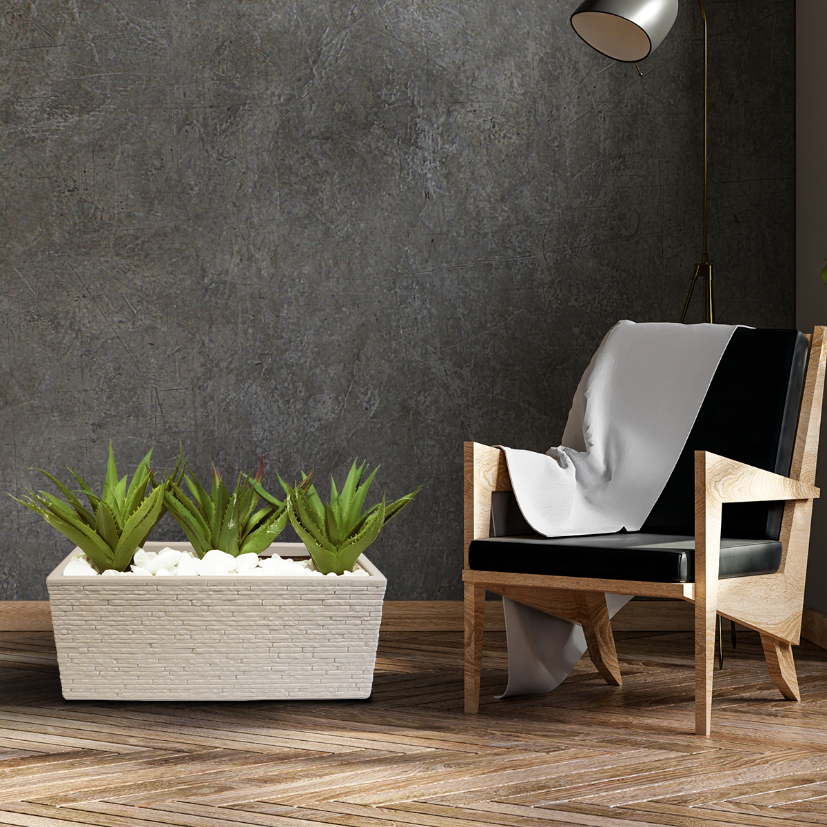 Maceta Jardinera Rectangular Efecto Ladrillo. Strata Gris