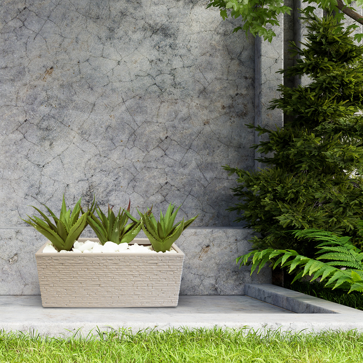 Maceta Jardinera Rectangular Efecto Ladrillo. Strata Gris