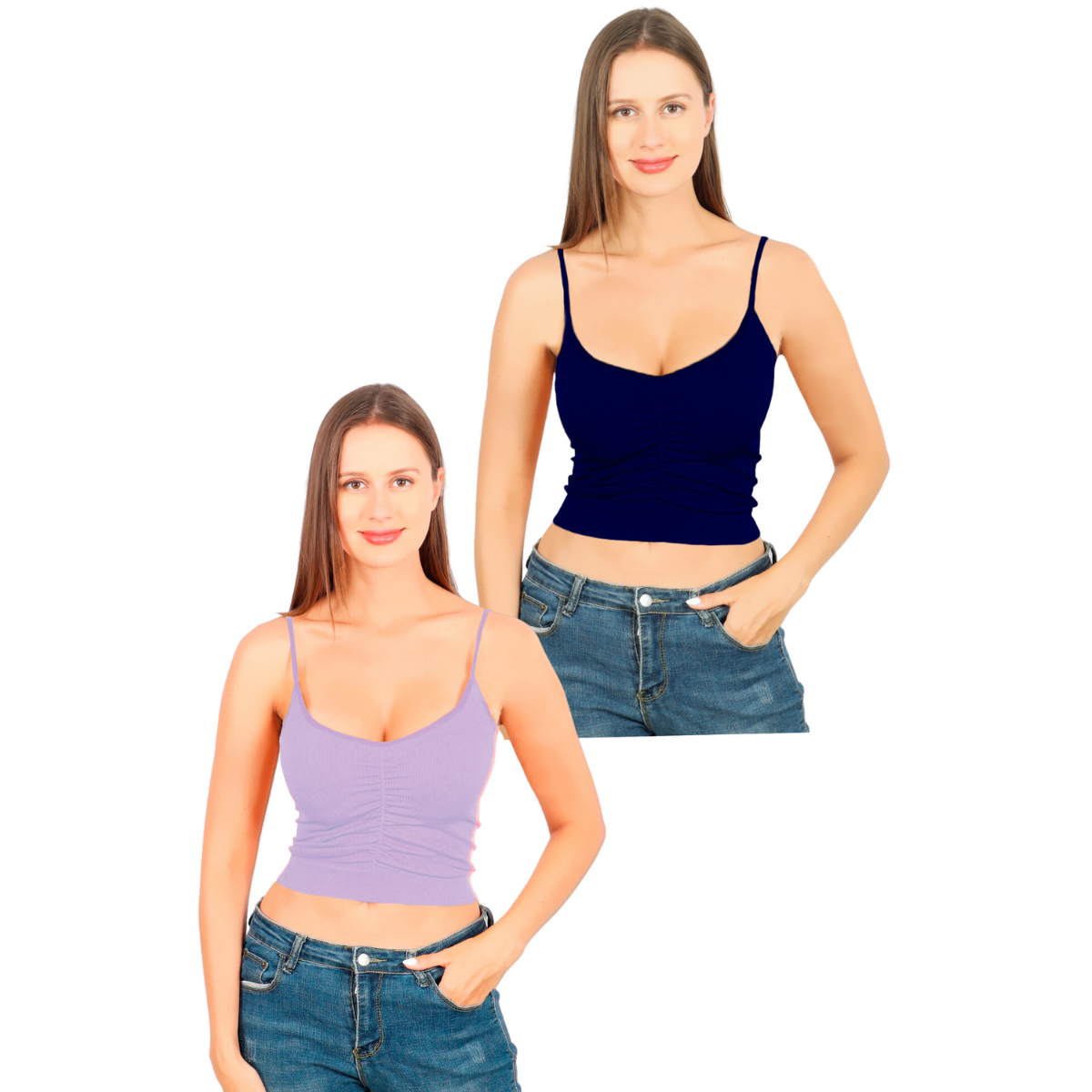 Pack 2 Blusas Top Tirantes Canalé Fresca Basicos De Mujer