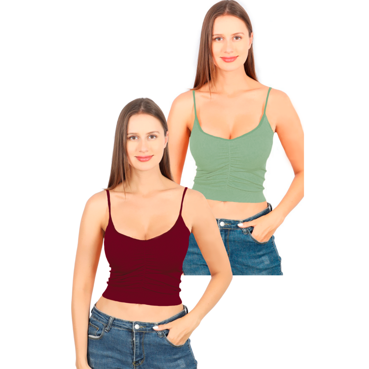 Pack 2 Blusas Top Tirantes Canalé Fresca Basicos De Mujer