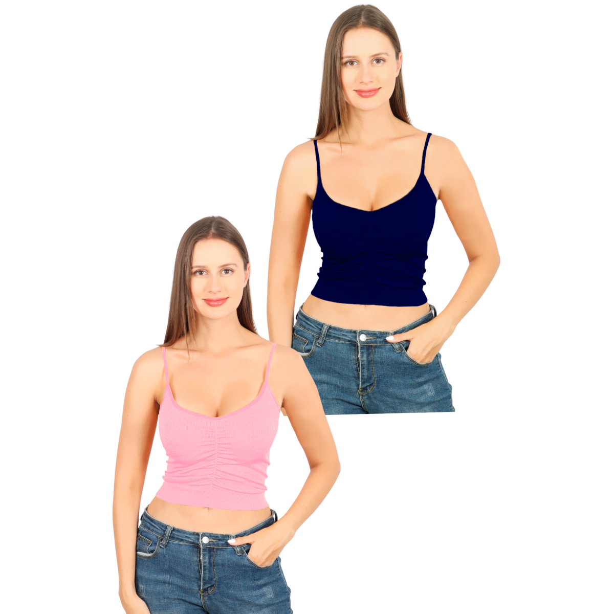 Pack 2 Blusas Top Tirantes Canalé Fresca Basicos De Mujer