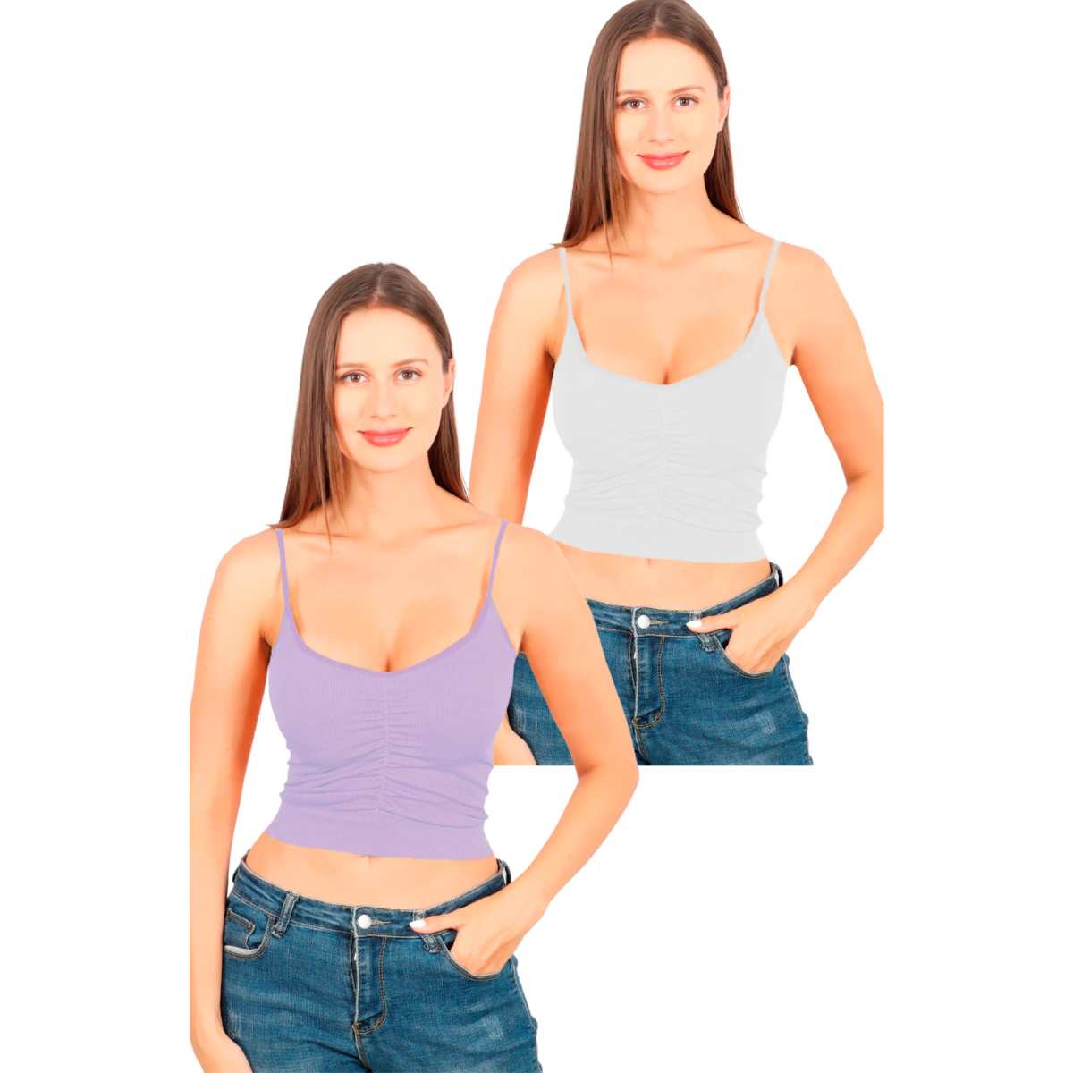 Pack 2 Blusas Top Tirantes Canalé Fresca Basicos De Mujer