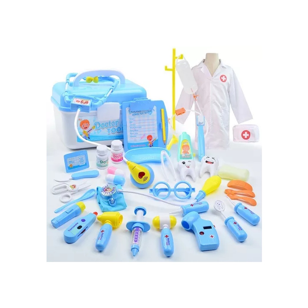 Caja de medicina de simulación de madera caja de plástico dentista traje  médico niños estetoscopio juguete juego de rol