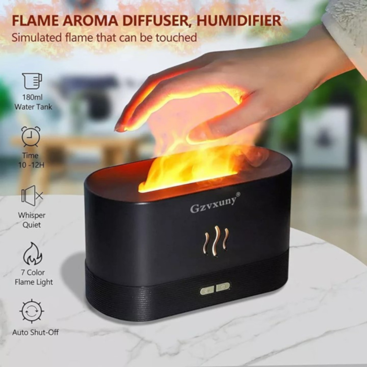 Humidificador Difusor Petukita Box Negro Efecto Llama