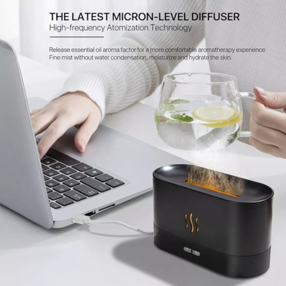 Humidificador Difusor Petukita Box Negro Efecto Llama