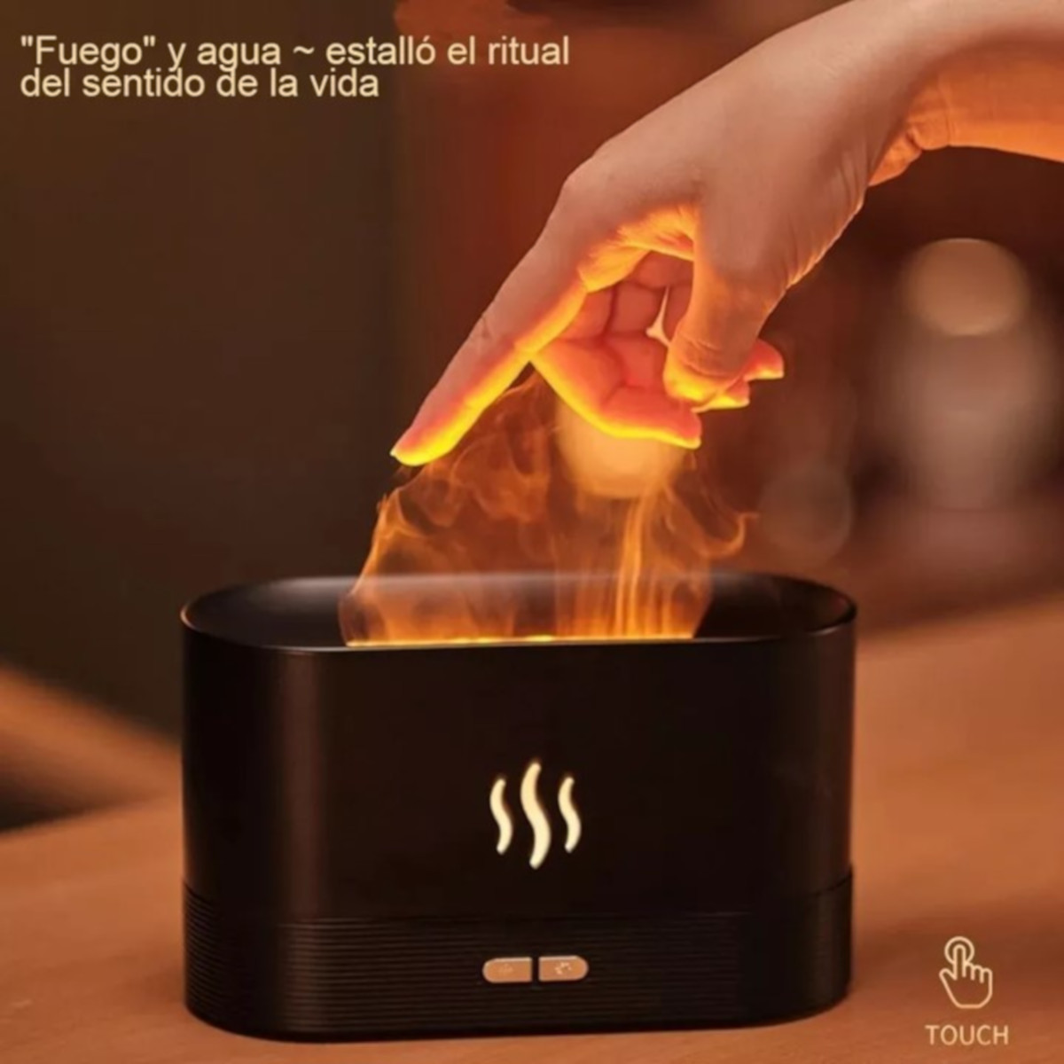 Humidificador Difusor Petukita Box Negro Efecto Llama