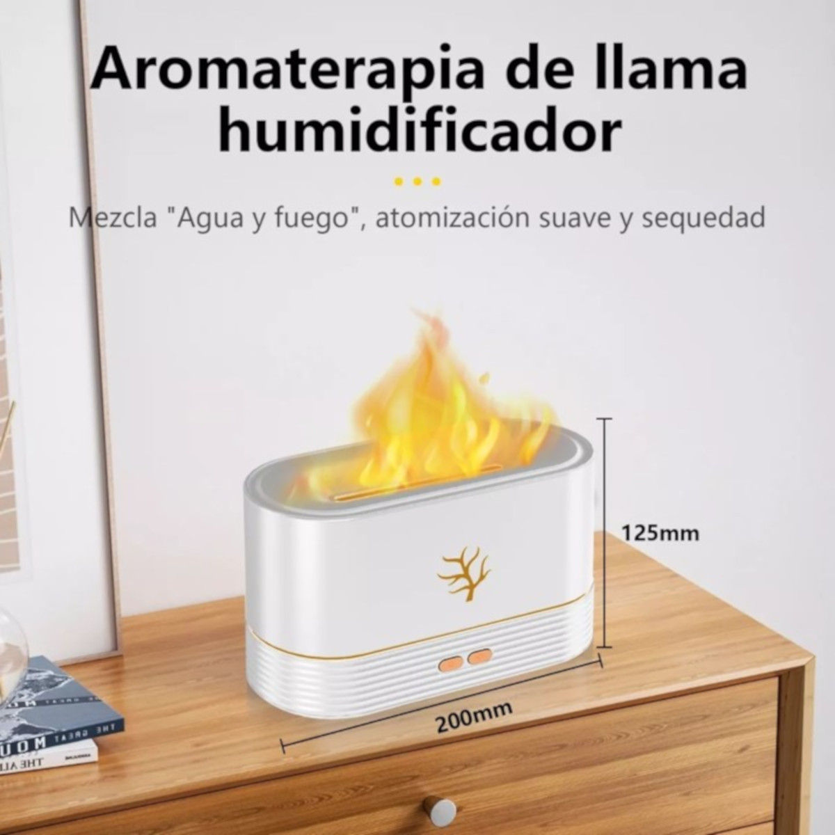 Humidificador Difusor de Aroma Aceite Esencial con Efecto Llama Fuego  Blanco