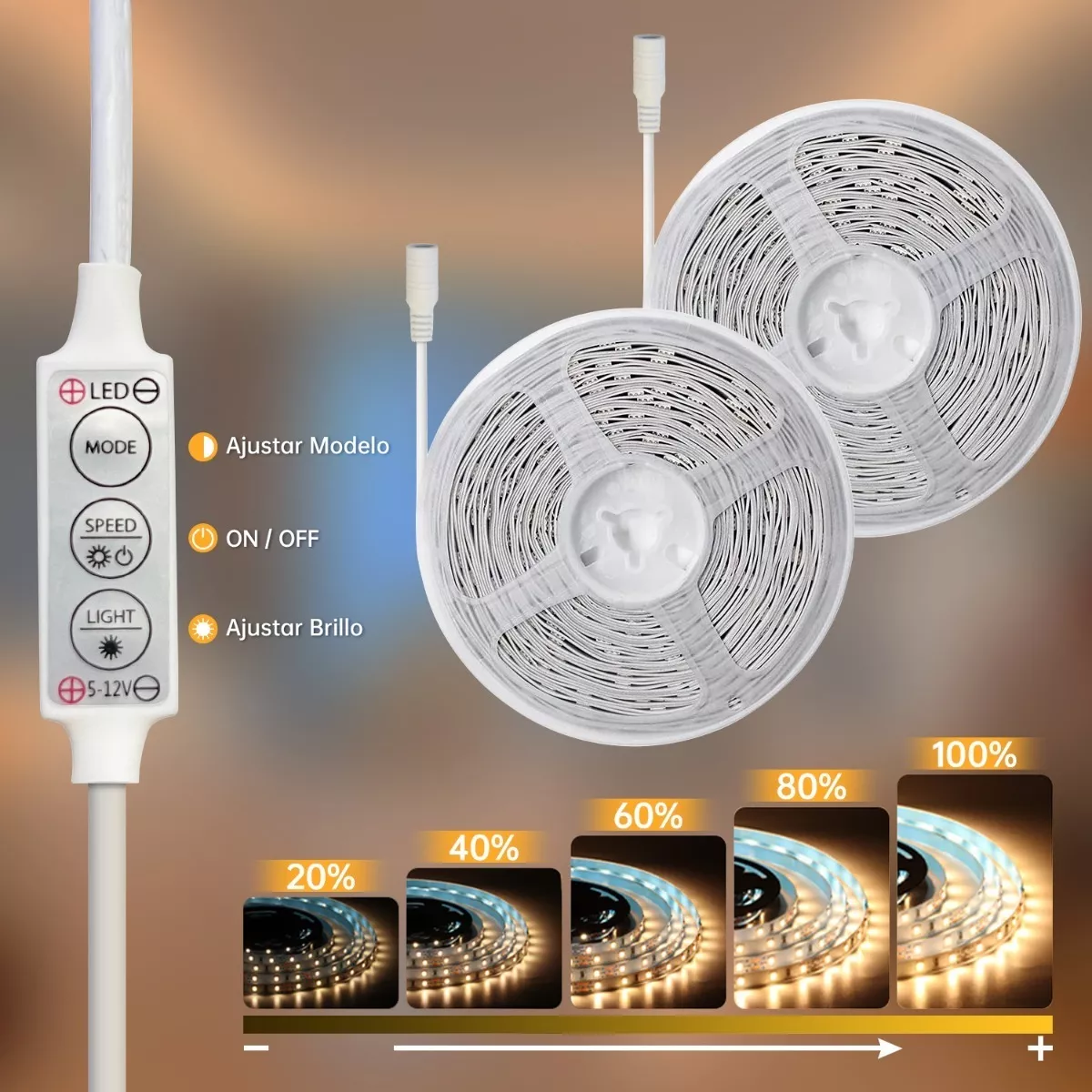 Usb Tira Led De Luz Blanca Cálida Decoración 2x5m