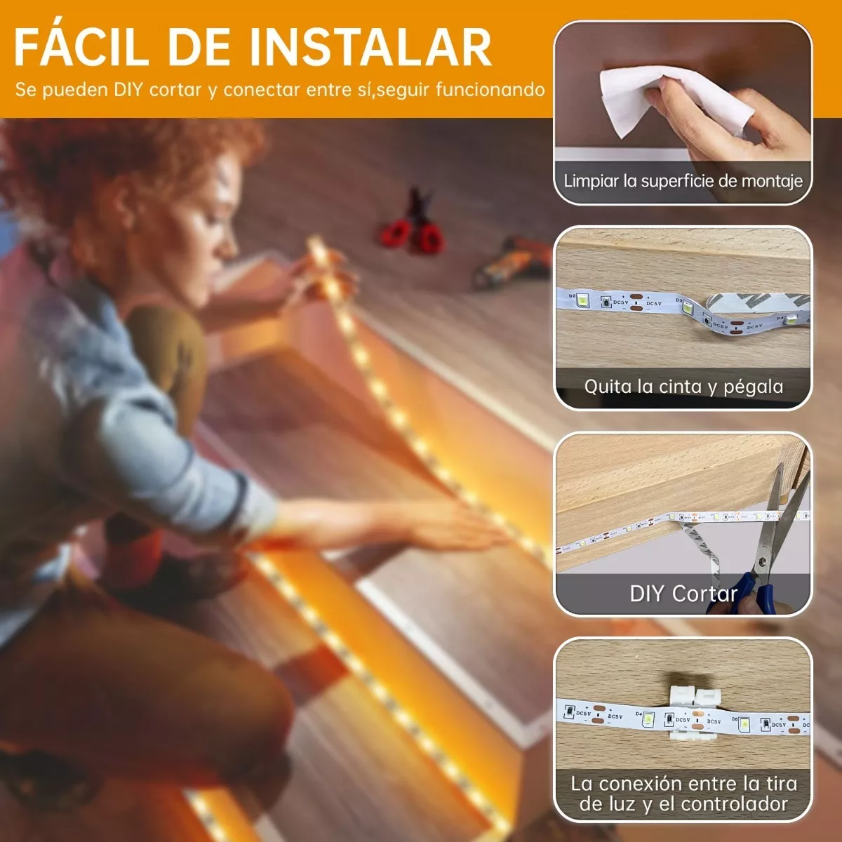 Usb Tira Led De Luz Blanca Cálida Decoración 2x5m