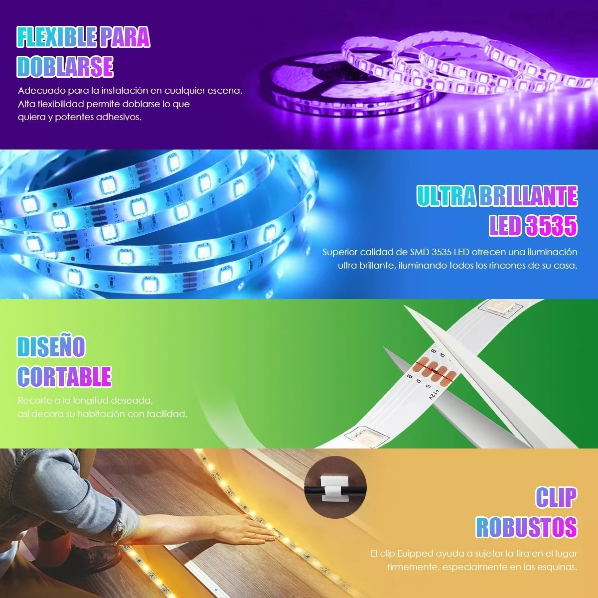 Tiras De Luces Led Bluetooth Control Por App Rgb 30m (3x10m)