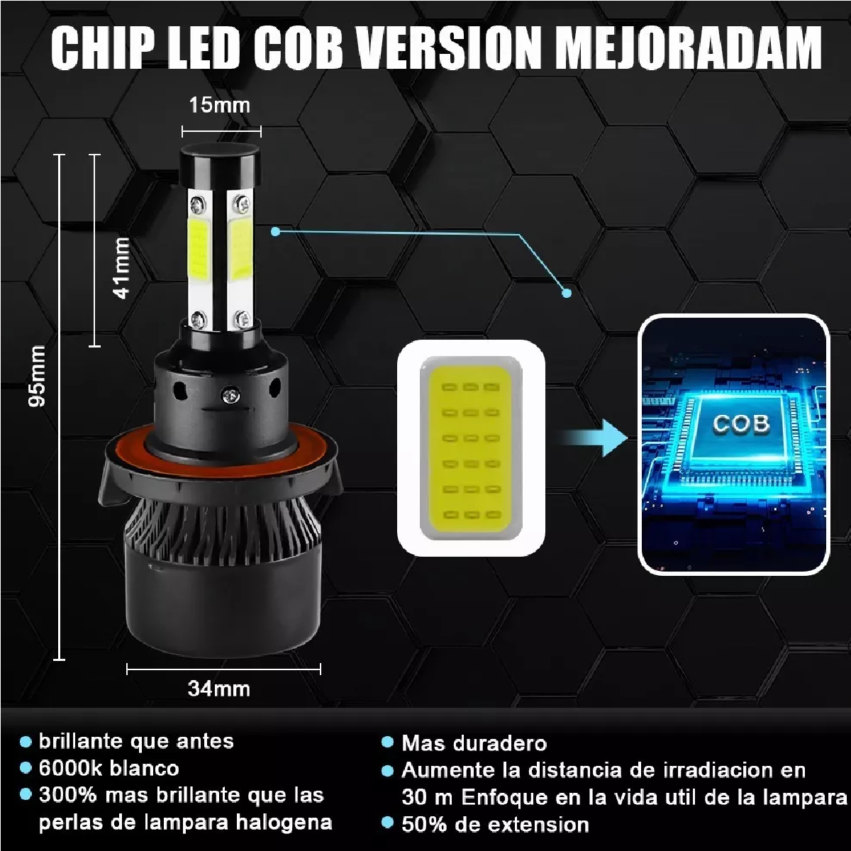 Kit De Focos Led De 4 Lados H13 Para Luz Alta Y Baja