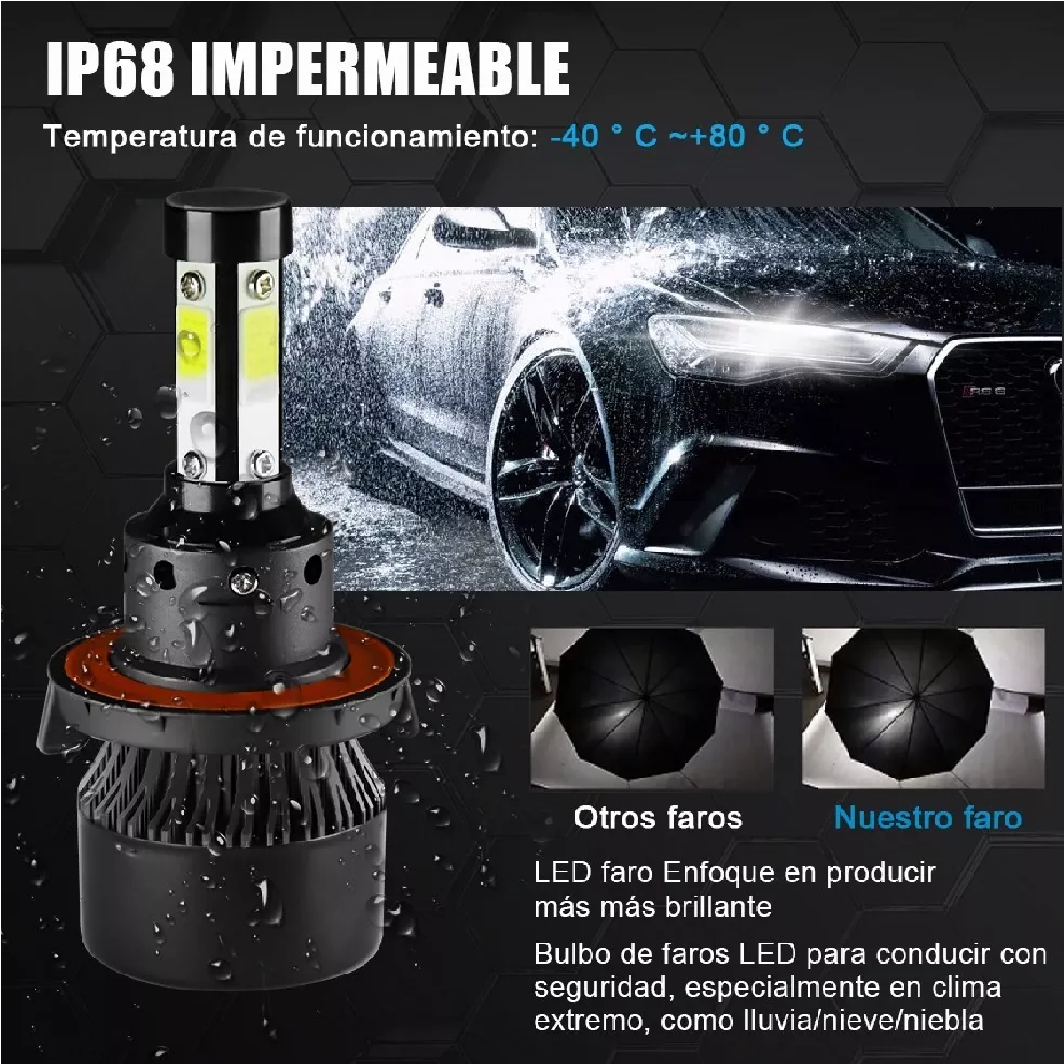 Kit De Focos Led De 4 Lados H13 Para Luz Alta Y Baja