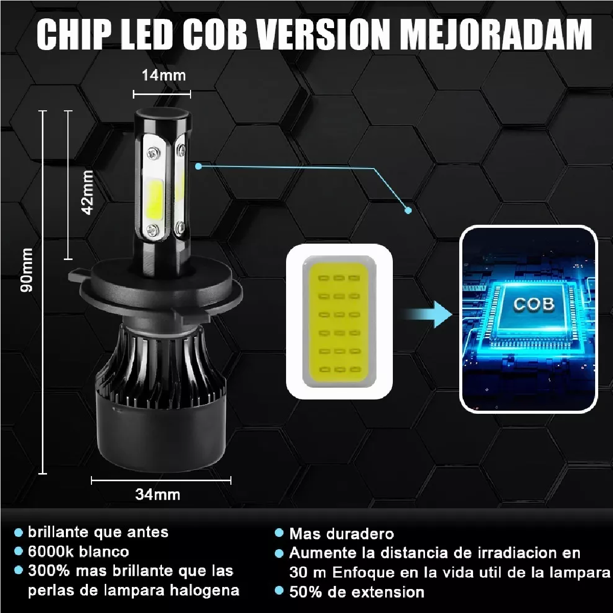 Kit De Focos Led De 4 Lados H4 Para Luz Alta Y Baja