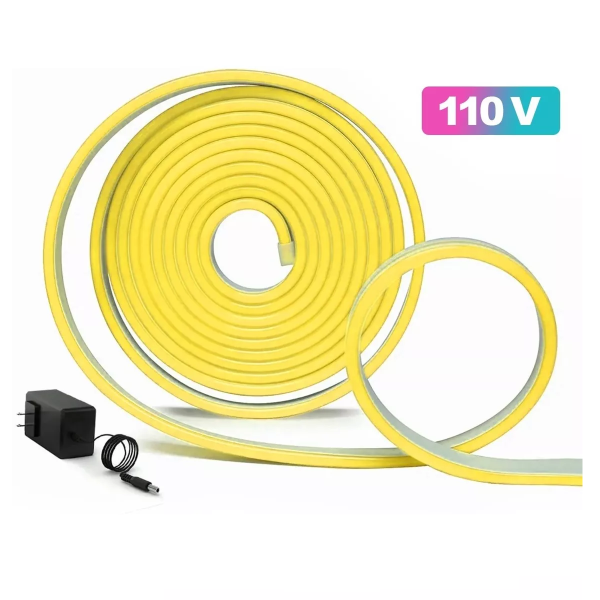 Tiras De Led Luz De Neón Flexible 5m Manguera Con Fuente 12v Amarillo