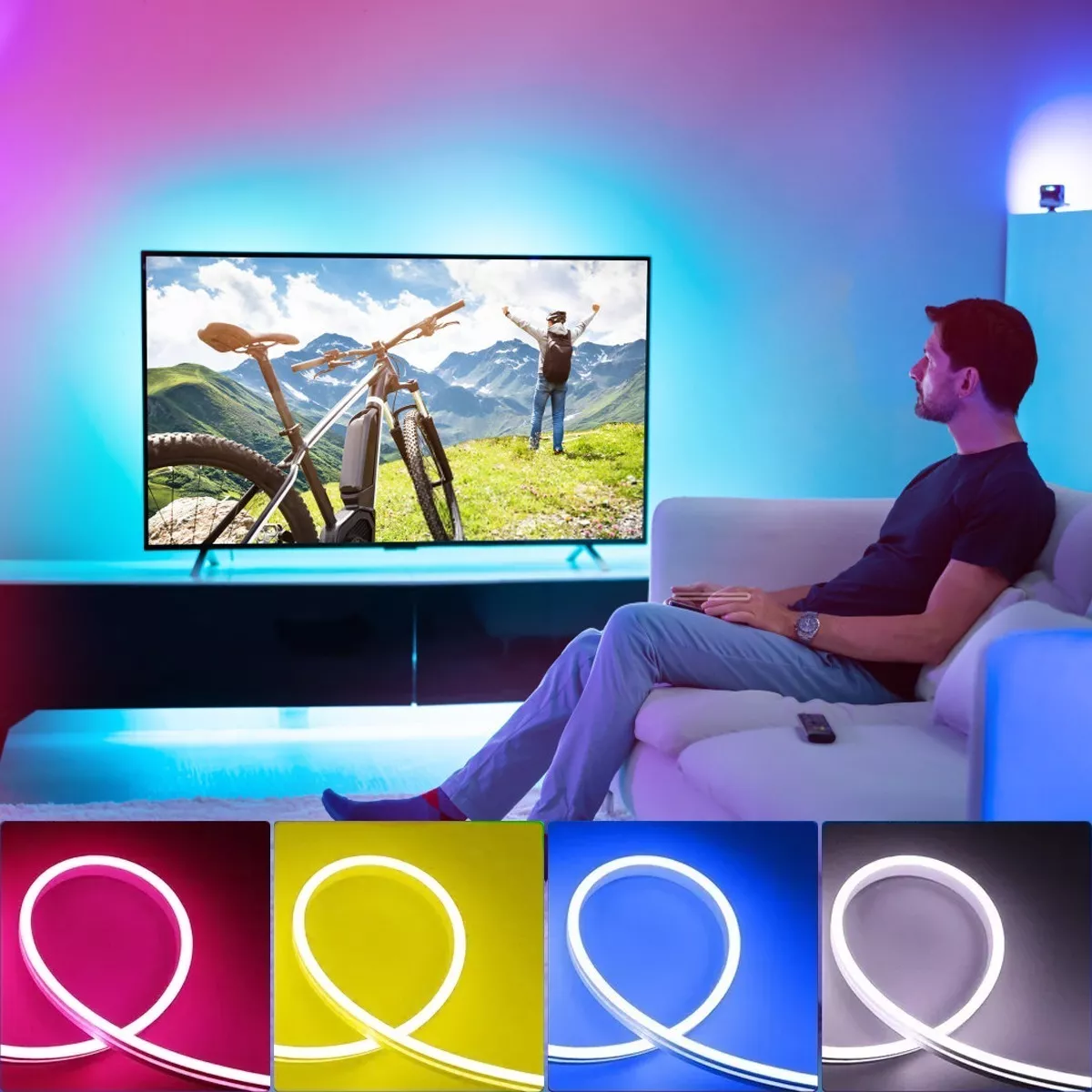 Tiras De Led Luz De Neón Flexible 5m Manguera Con Fuente 12v Amarillo