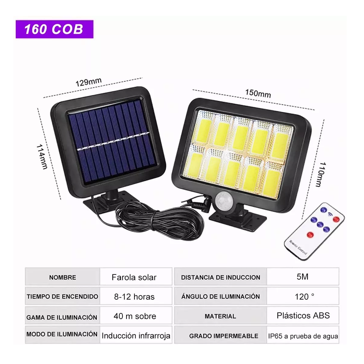 Lámpara Solar Exterior Luz Impermeable 160led 3 Modos+remoto