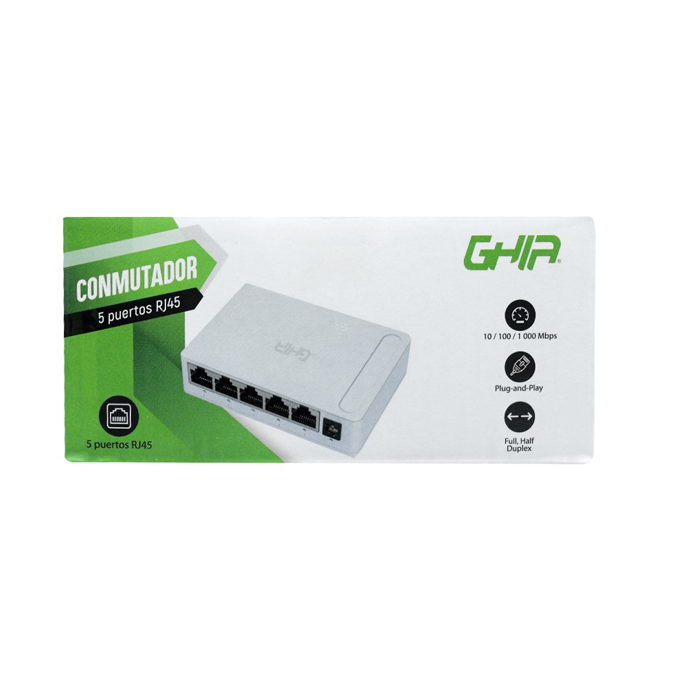 Switch ghia 5 puertos rj45 10 100 1000 mbps no administrable auto mdi mdix half full duplex