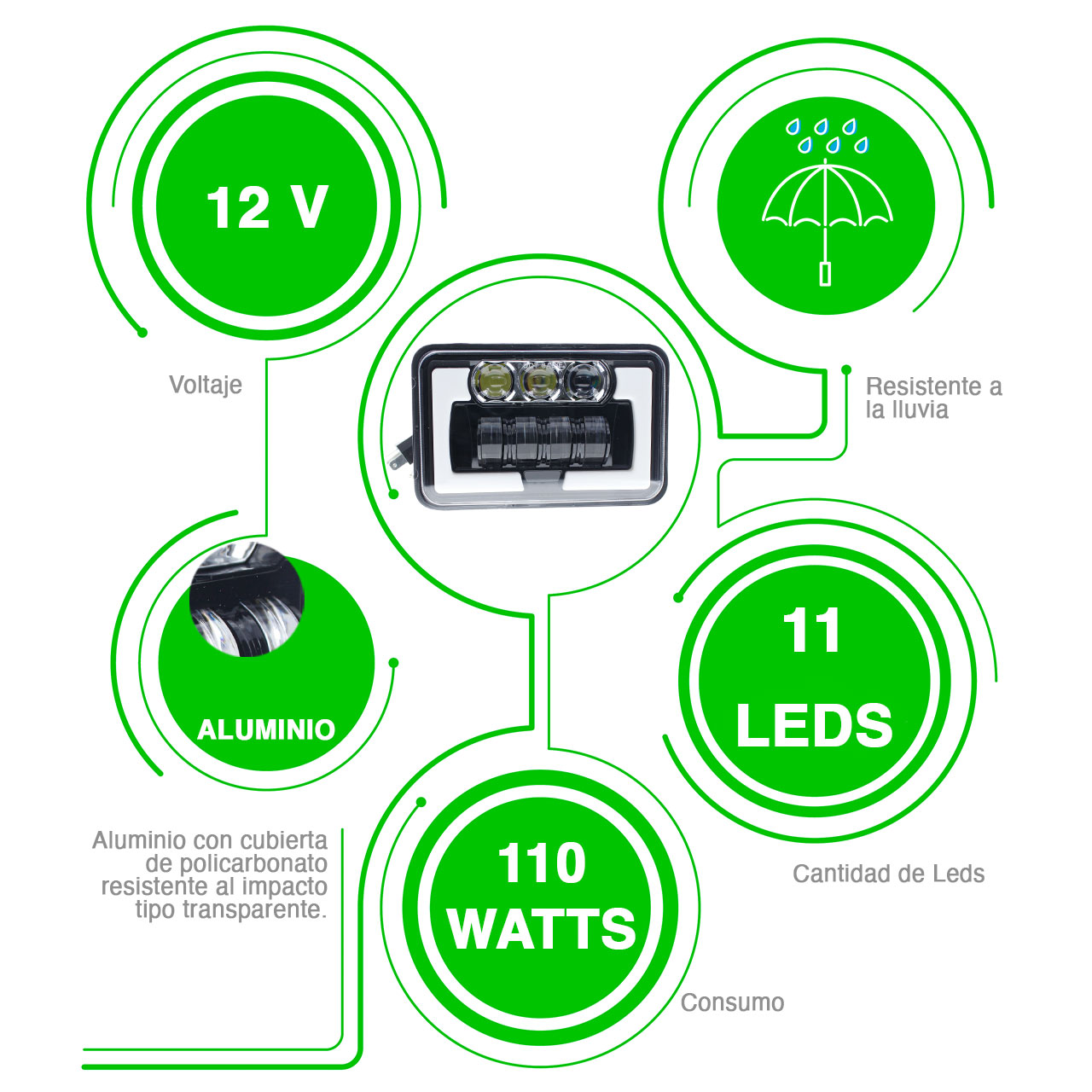 Par Faros Unidad Rectangular 11 Led 4x6 Alta Baja Gel Bico