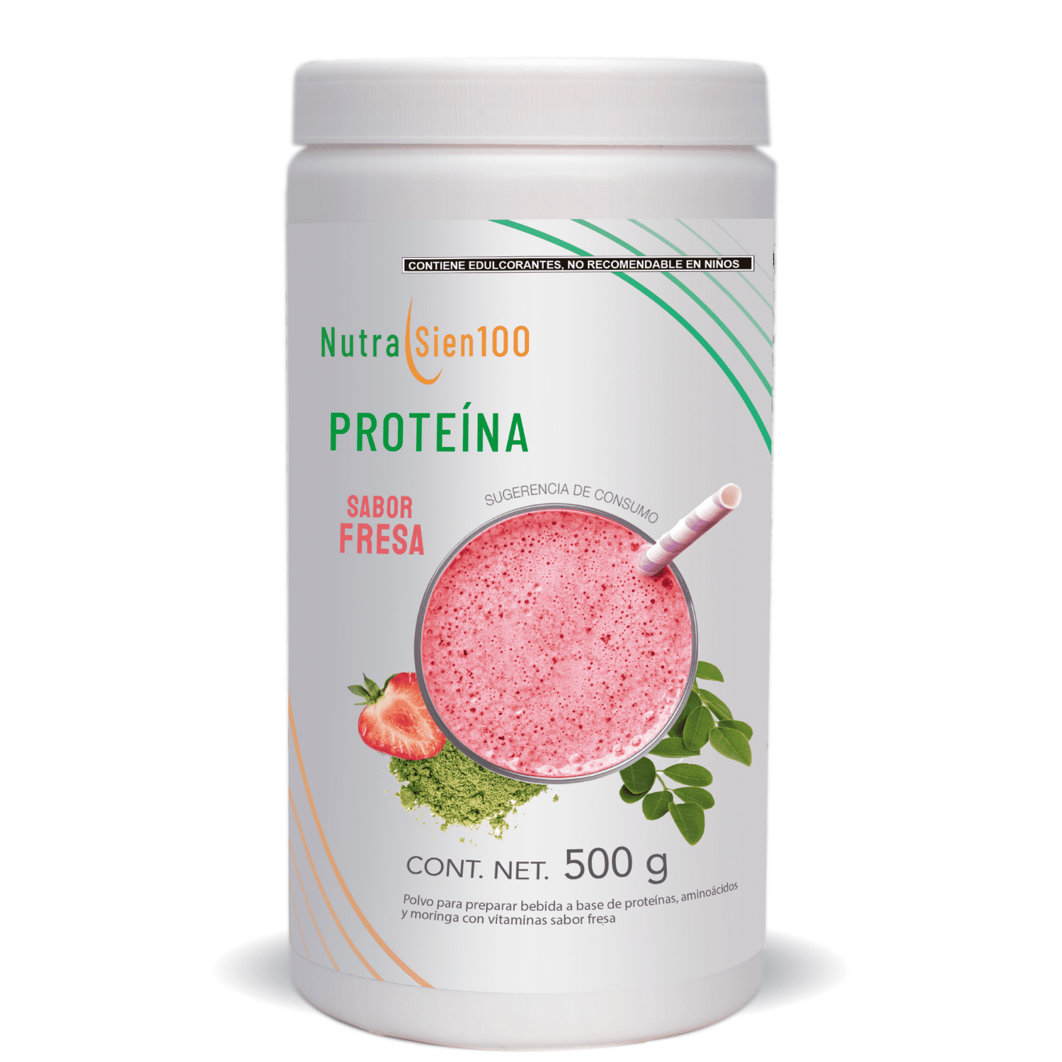 Proteína en polvo Fresa Keto Pre-workout 22g proteína NO Azúcar NO Gluten 500g