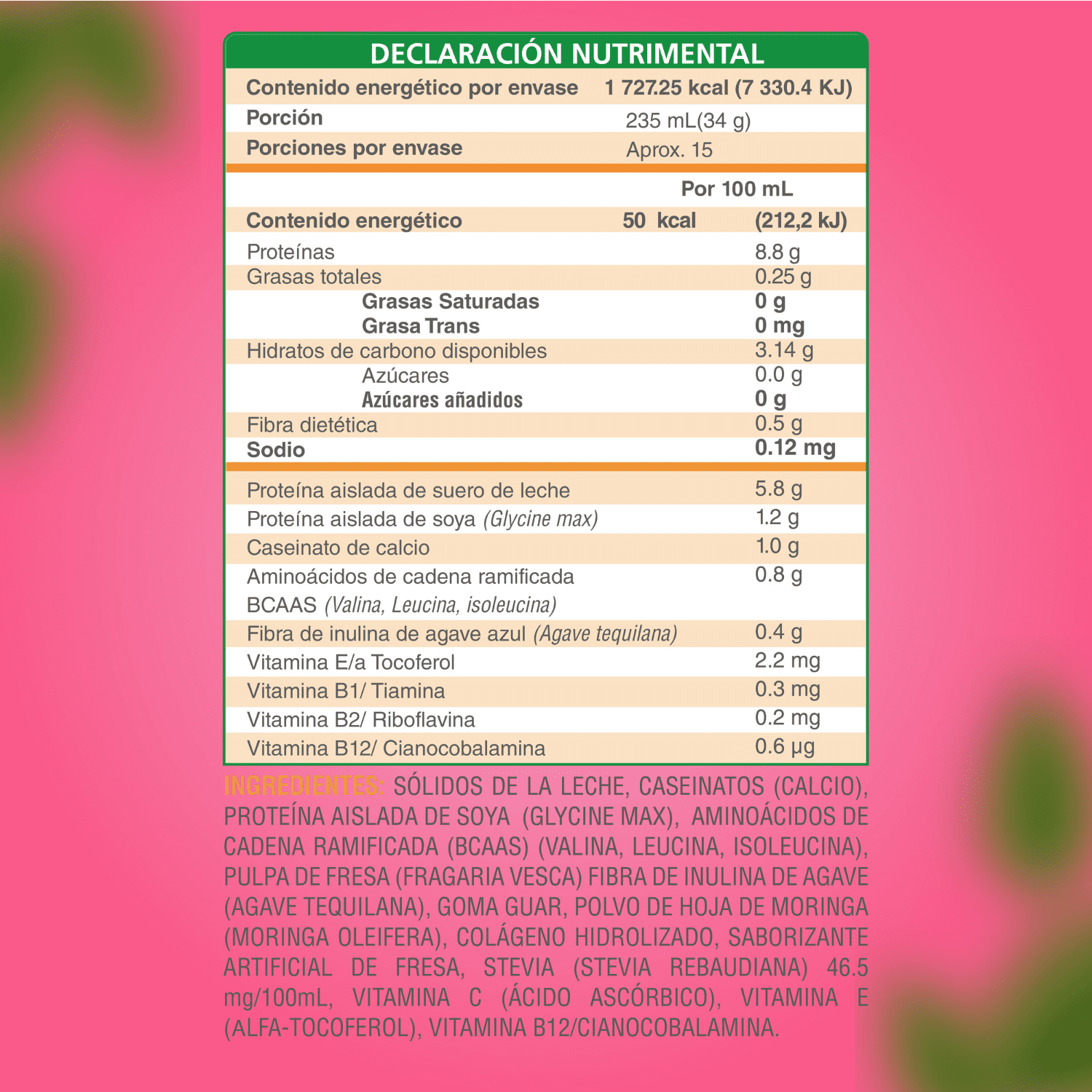 Proteína en polvo Fresa Keto Pre-workout 22g proteína NO Azúcar NO Gluten 500g