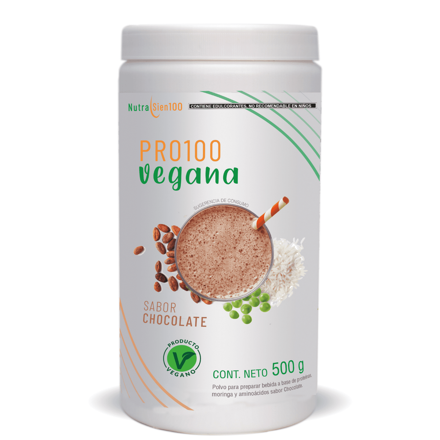 Nutrasien100 Proteína Vegana sabor Chocolate. Ideal para Keto, Pre workout, Vegano, Paleo. Sin azúcar. Fácil digestión. Ideal hombres y mujeres. 500g – 17 porciones.